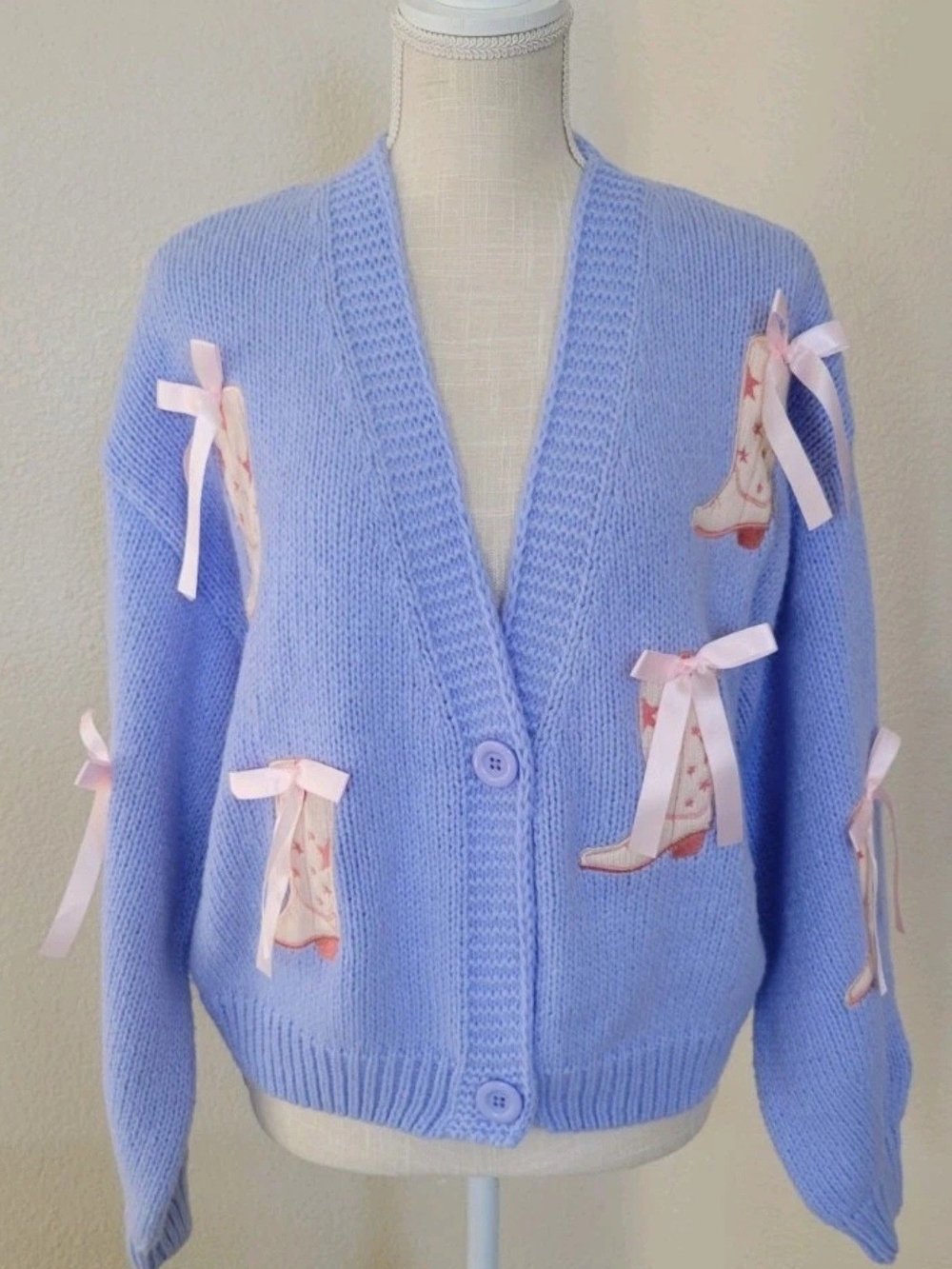Mure and Grand Cowgirl For Life Puff Blue Cardigan Feminine Aesthetic Coquette